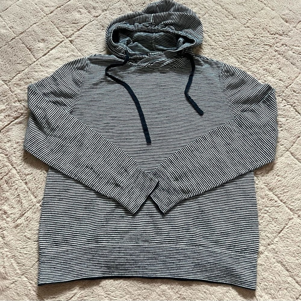Express Cotton Blend Striped Hooded Sweater Preppy Minimalist Capsule Size M